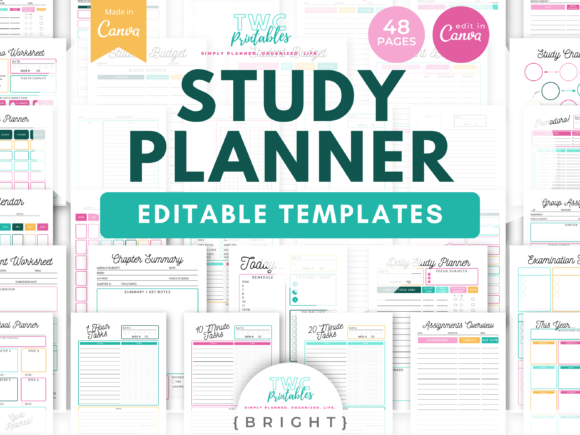 Study Planner Canva Templates | BRIGHT: Organize Your Academic Life